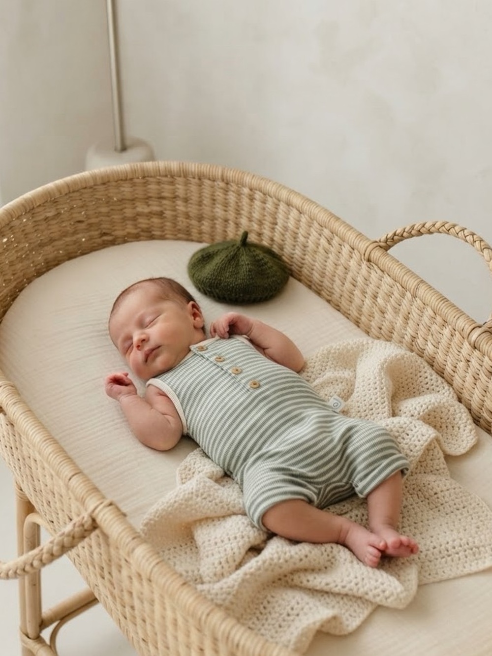 Little Planet Organic Dusty Sage White Stripe Waffle Knit Sleeveless Romper